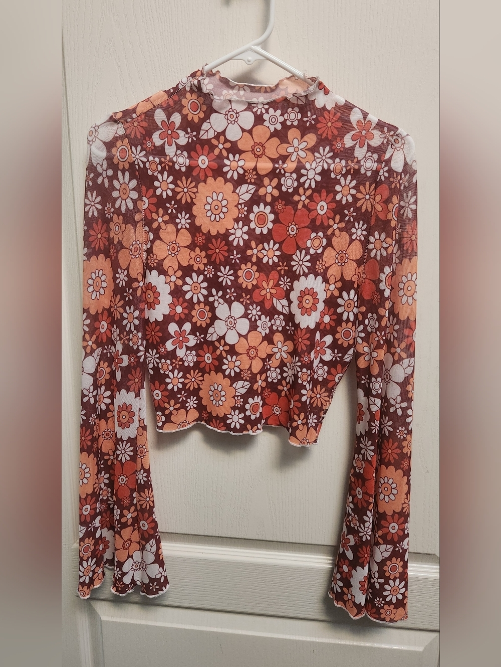 Orange Floral Mesh Top